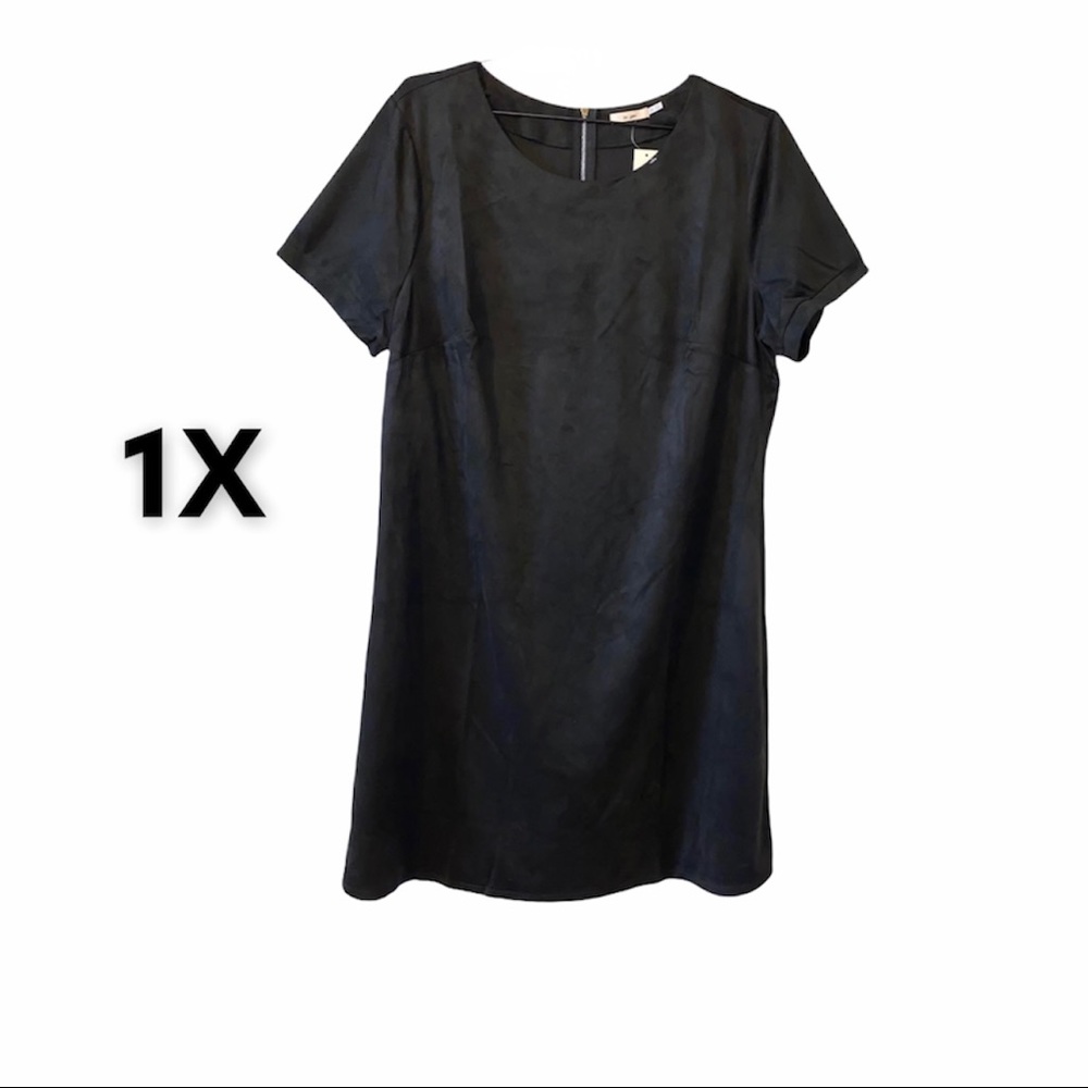Francesca’s Mi Ami 1X Black Shift Faux Suede Short Sleeved Dresses Plus Size NWT